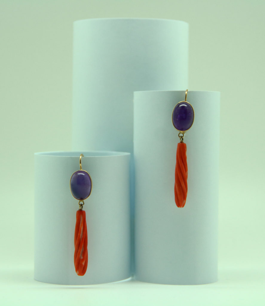 Amethyst and coral earrings